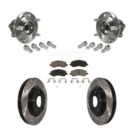 Front Hub Bearing Assembly With Coated Drilled Slotted Disc Brake Rotors And Ceramic Pads Kit For 2011-2012 Mitsubishi RVR 4WD KBB-123841 by Transit Auto