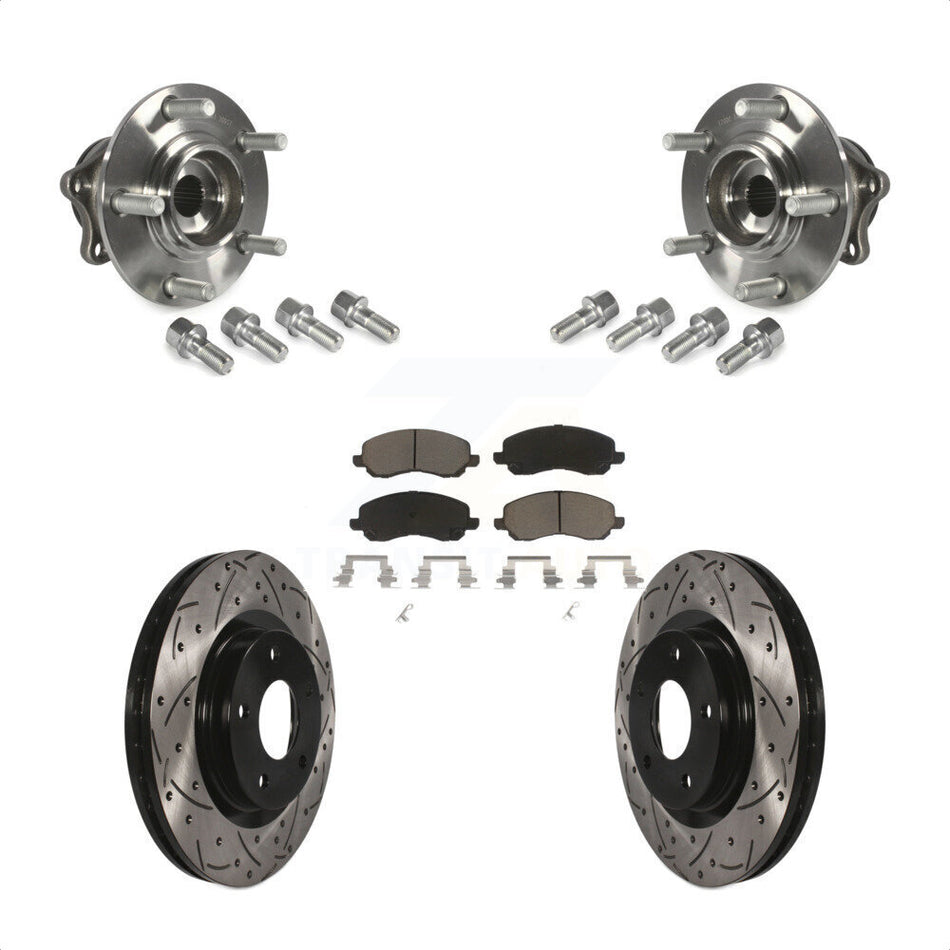 Front Hub Bearing Assembly With Coated Drilled Slotted Disc Brake Rotors And Ceramic Pads Kit For 2011-2012 Mitsubishi RVR 4WD KBB-123841 by Transit Auto