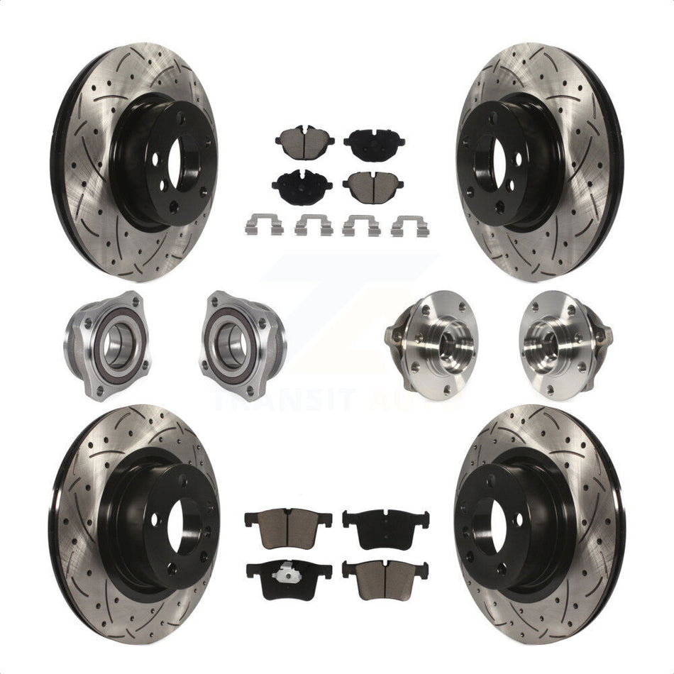 Front Rear Hub Bearings Assembly Coated Disc Brake Rotors And Ceramic Pads Kit (10Pc) For BMW X3 X4 KBB-123857 by Transit Auto