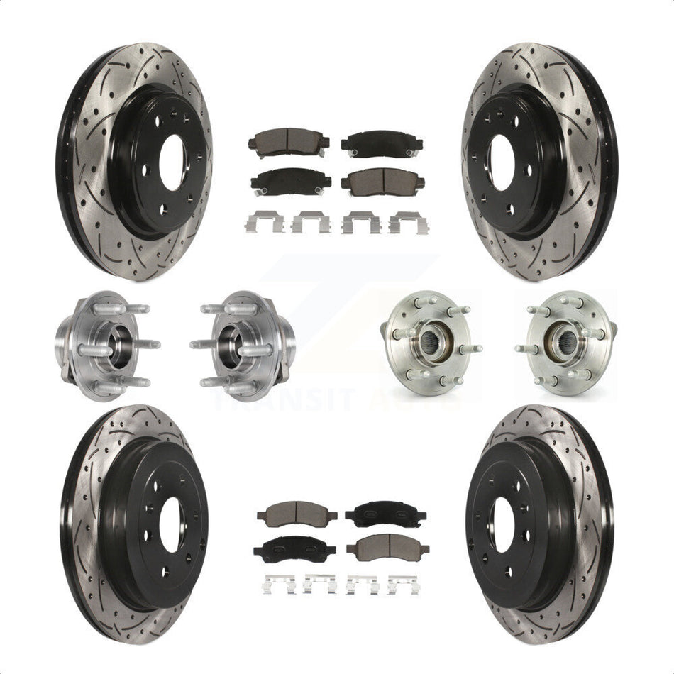 Front Rear Hub Bearings Assembly Coated Disc Brake Rotors And Ceramic Pads Kit (10Pc) For 2017 Buick Enclave AWD KBB-123865 by Transit Auto
