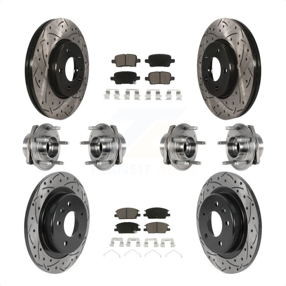 Front Rear Hub Bearings Assembly Coated Disc Brake Rotors And Ceramic Pads Kit (10Pc) For 2017-2018 Buick LaCrosse AWD With 16" Factory Wheels KBB-123867 by Transit Auto