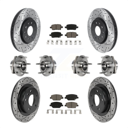 Front Rear Hub Bearings Assembly Coated Disc Brake Rotors And Ceramic Pads Kit (10Pc) For 2017-2018 Buick LaCrosse AWD With 17" Factory Wheels KBB-123868 by Transit Auto