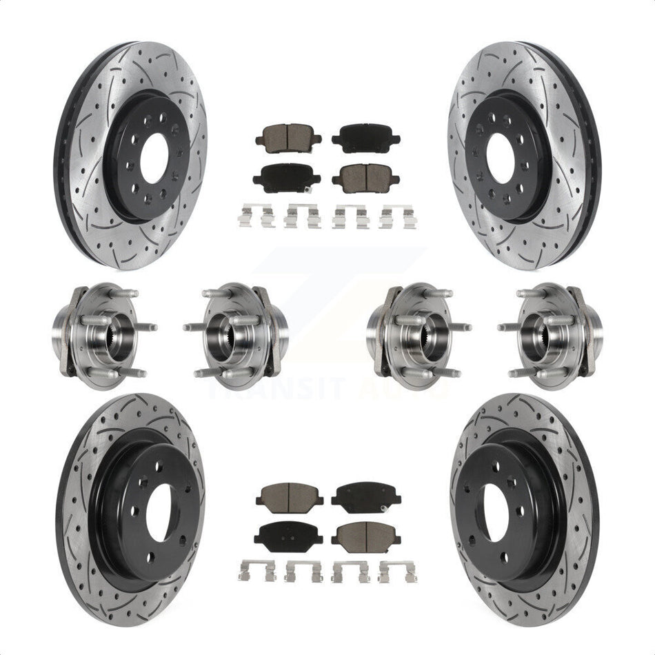 Front Rear Hub Bearings Assembly Coated Disc Brake Rotors And Ceramic Pads Kit (10Pc) For 2017-2018 Buick LaCrosse AWD With 17" Factory Wheels KBB-123868 by Transit Auto