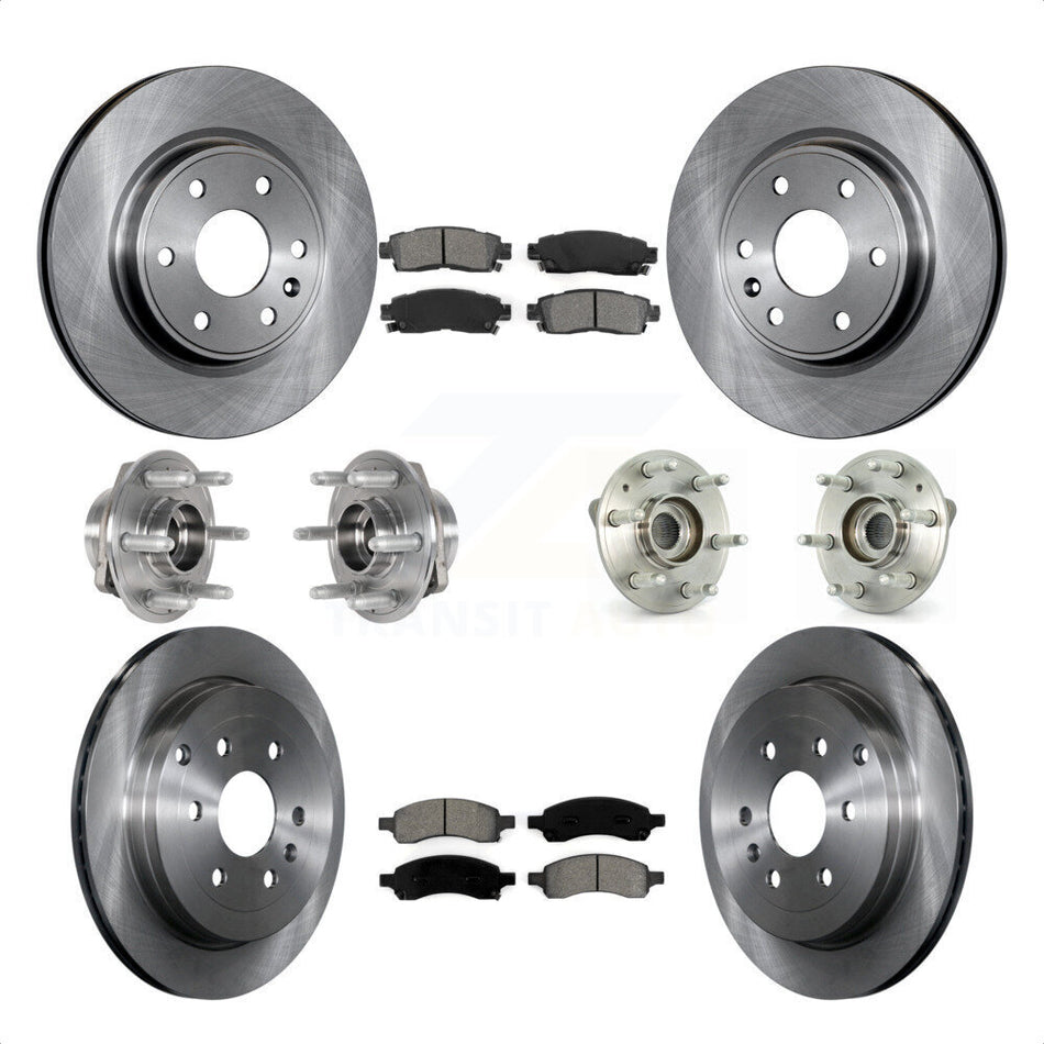 Front Rear Hub Bearings Assembly Disc Brake Rotors And Semi-Metallic Pads Kit (10Pc) For 2017 Buick Enclave AWD KBB-123927 by Transit Auto