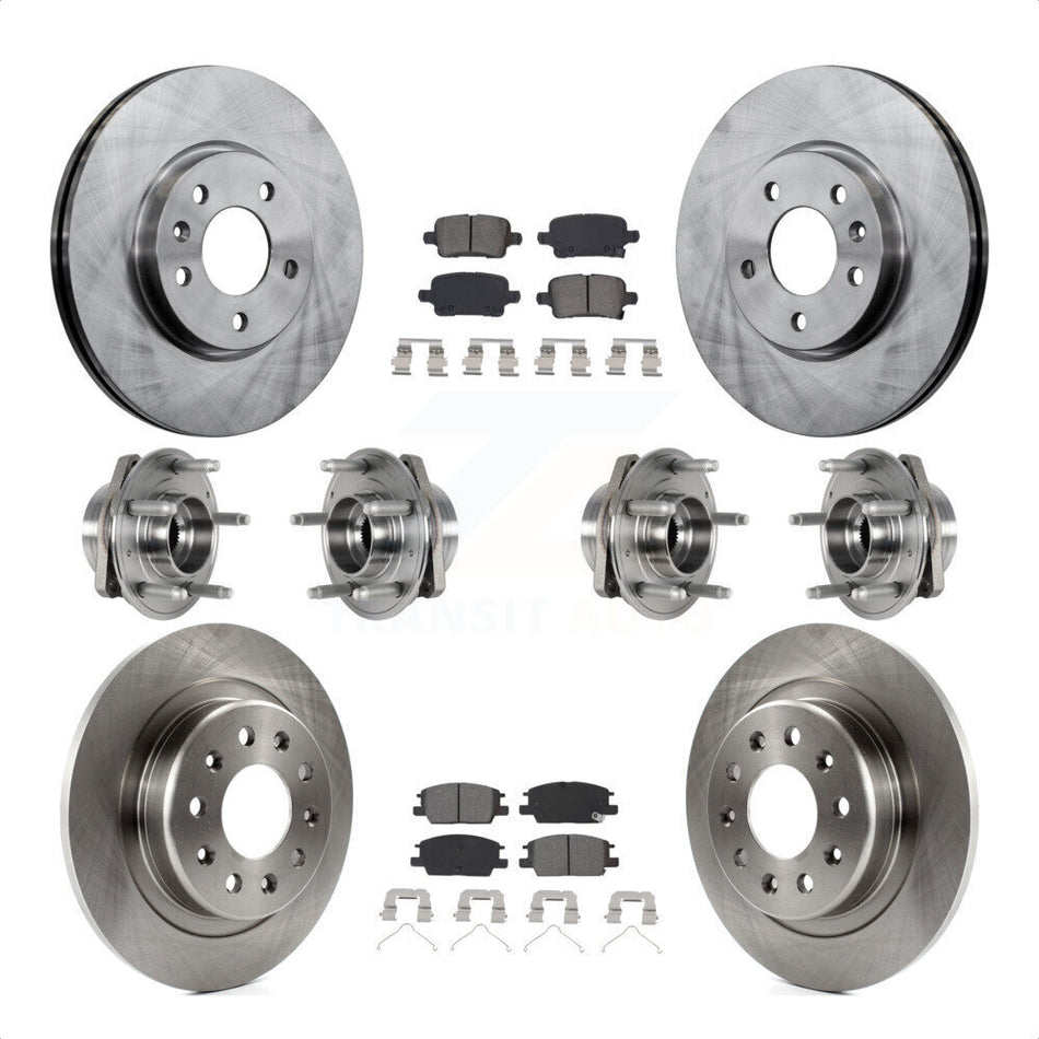 Front Rear Hub Bearings Assembly Disc Brake Rotors And Semi-Metallic Pads Kit (10Pc) For 2017-2018 Buick LaCrosse AWD With 16" Factory Wheels KBB-123931 by Transit Auto