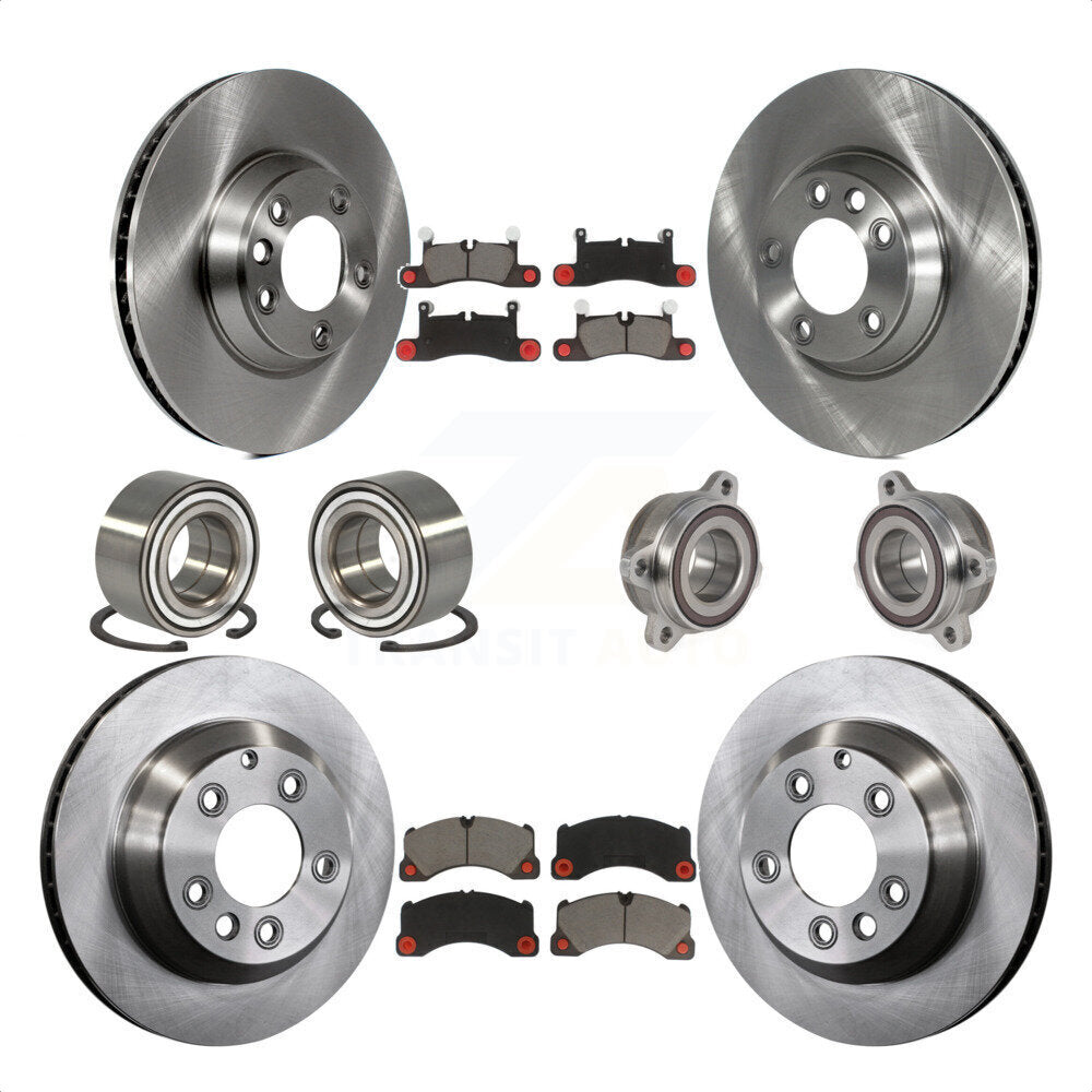 Front Rear Wheel Hub Bearings Assembly Disc Brake Rotors And Ceramic Pads Shoes Kit (10Pc) For 2011-2012 Porsche Cayenne Base With 380mm Diameter Rotor KBB-123976 by Transit Auto