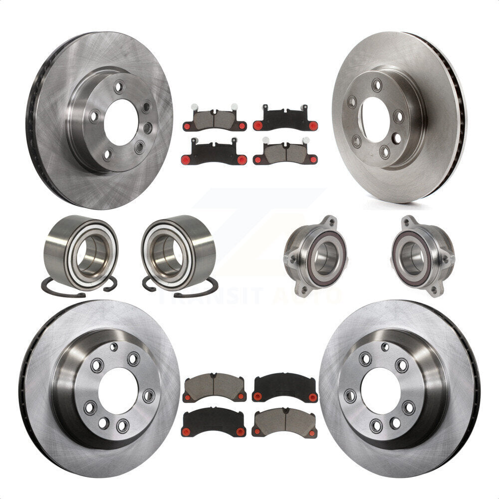 Front Rear Wheel Hub Bearings Assembly Disc Brake Rotors And Ceramic Pads Shoes Kit (10Pc) For 2016 Volkswagen Touareg KBB-123978 by Transit Auto