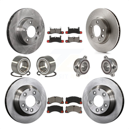 Front Rear Wheel Hub Bearings Assembly Disc Brake Rotors And Ceramic Pads Shoes Kit (10Pc) For 2016 Volkswagen Touareg KBB-123978 by Transit Auto