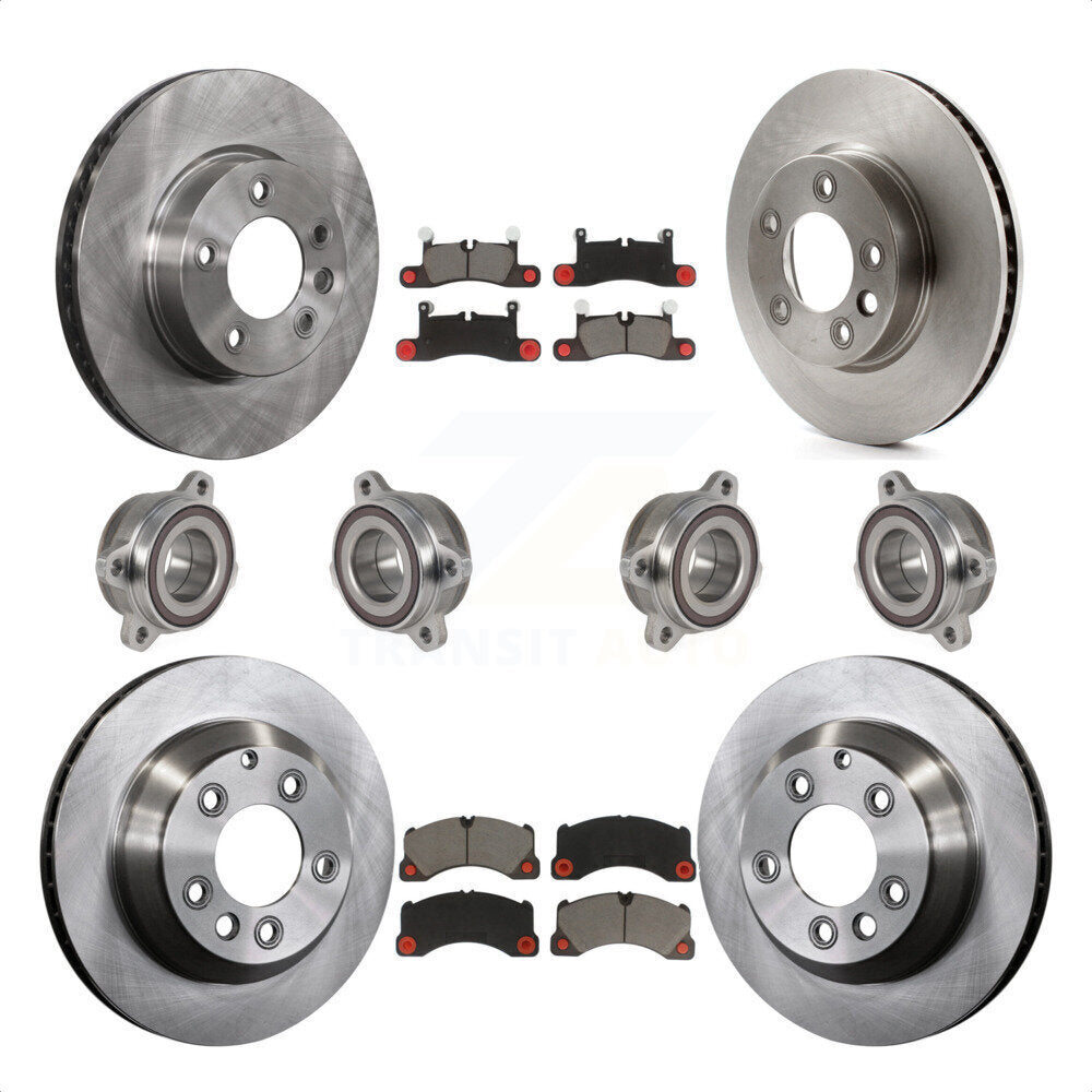 Front Rear Hub Bearings Assembly Disc Brake Rotors And Ceramic Pads Kit (10Pc) For 2016 Volkswagen Touareg KBB-123983 by Transit Auto