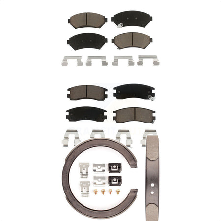 Front Rear Ceramic Brake Pads And Parking Shoes Kit For 2002-2004 Pontiac Montana FWD with Disc rear brakes KCN-100109 by Transit Auto