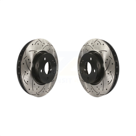 Front Coated Drilled Slotted Disc Brake Rotors Pair For Mercedes-Benz E350 C300 C350 E400 SLC300 E250 KD-100076 by DS-One