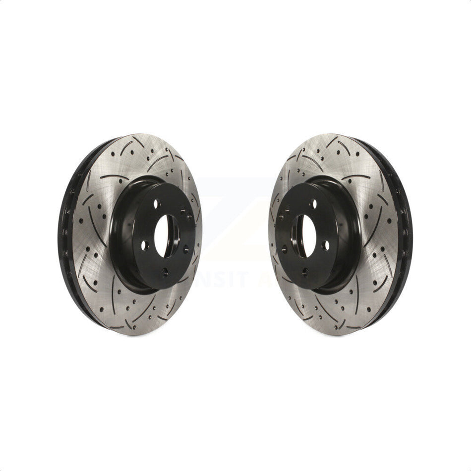 Front Coated Drilled Slotted Disc Brake Rotors Pair For Mercedes-Benz E350 C300 C350 E400 SLC300 E250 KD-100076 by DS-One