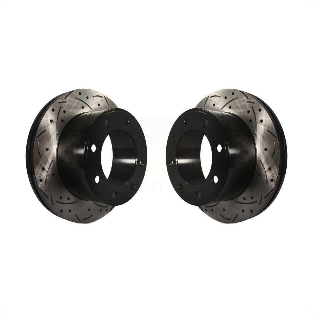 Rear Coated Drilled Slotted Disc Brake Rotors Pair For 2005-2012 Ford F-250 Super Duty F-350 KD-100119 by DS-One