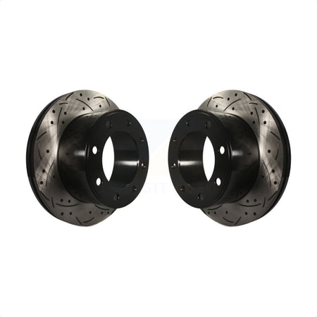 Rear Coated Drilled Slotted Disc Brake Rotors Pair For 2005-2012 Ford F-250 Super Duty F-350 KD-100119 by DS-One