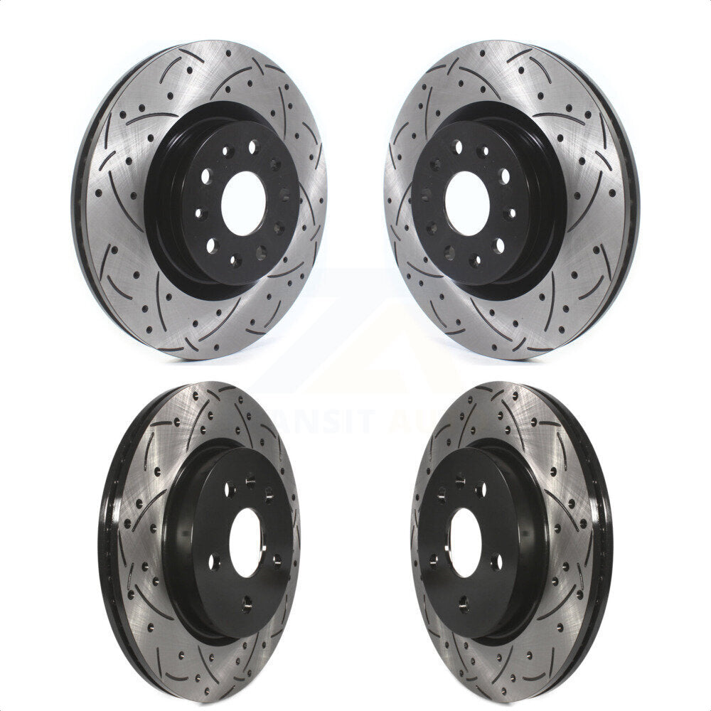 Front Rear Coated Drilled Slotted Disc Brake Rotors Kit For Cadillac CT6 Chevrolet CT5 Camaro KD-100367 by DS-One