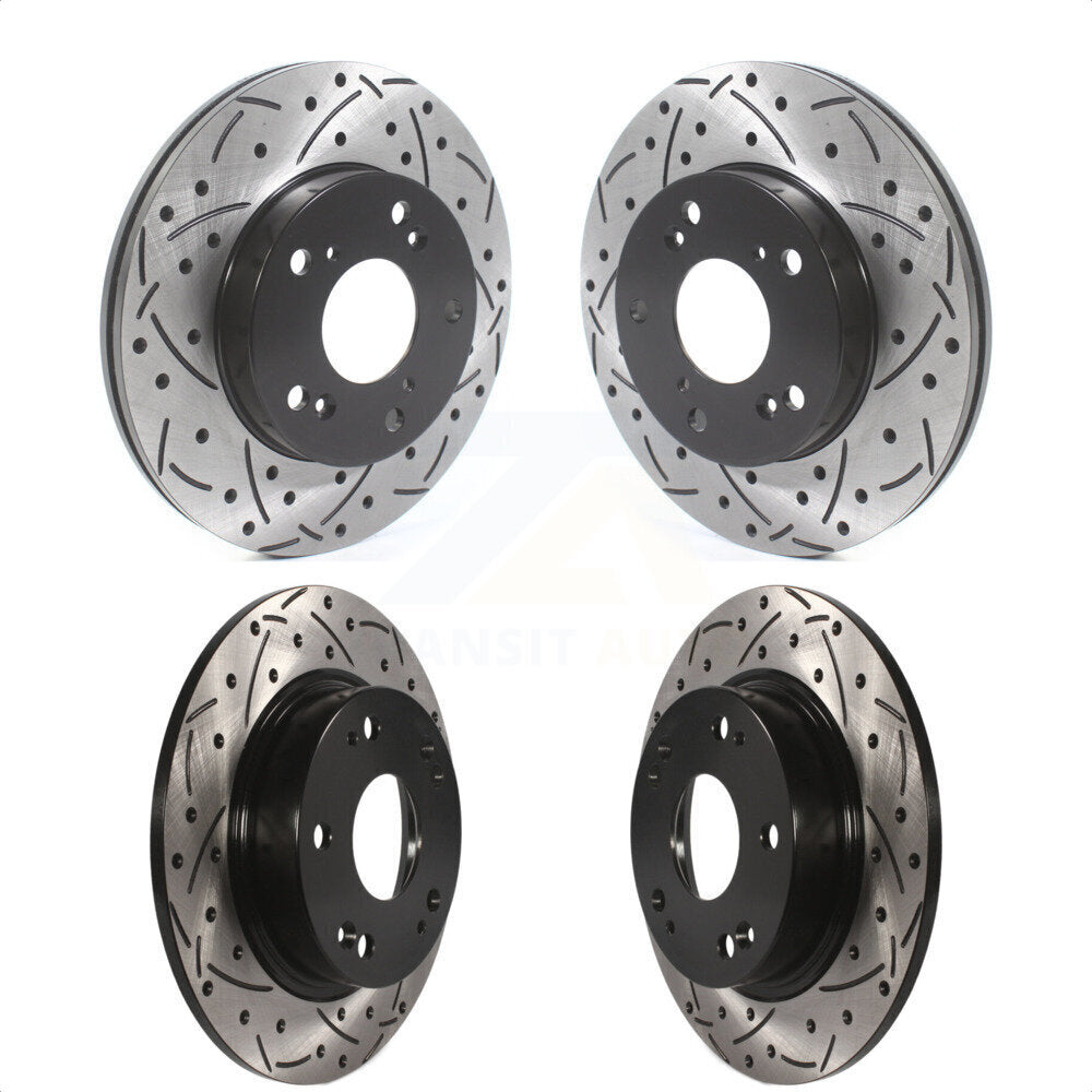 Front Rear Coated Drilled Slotted Disc Brake Rotors Kit For Honda Civic KD-100469 by DS-One