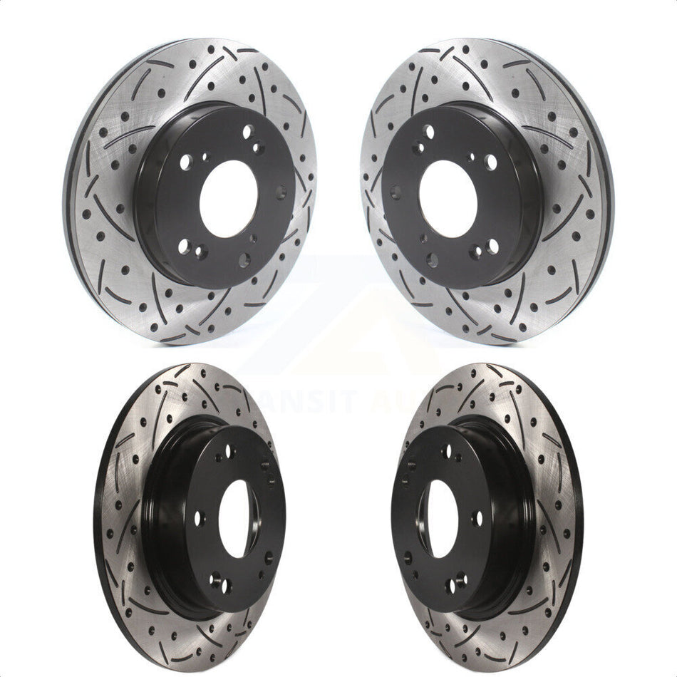 Front Rear Coated Drilled Slotted Disc Brake Rotors Kit For Honda Civic KD-100469 by DS-One