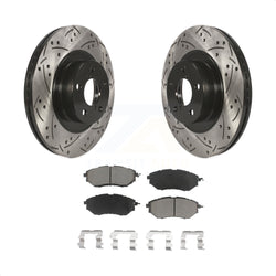Front Coated Drilled Slotted Disc Brake Rotors And Ceramic Pads Kit For 2009 Subaru Legacy 3.0 R with 3.0L With 292mm Diameter Rotor KDC-100037