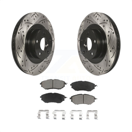 Front Coated Drilled Slotted Disc Brake Rotors And Ceramic Pads Kit For 2009 Subaru Legacy 3.0 R with 3.0L With 292mm Diameter Rotor KDC-100037 by Transit Auto