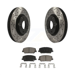Front Coated Drilled Slotted Disc Brake Rotors And Ceramic Pads Kit For Kia Forte Forte5 Koup KDC-100046