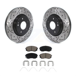Front Coated Drilled Slotted Disc Brake Rotors And Ceramic Pads Kit For Kia Soul Hyundai Kona Elantra GT Veloster Forte Seltos KDC-100049