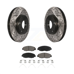 Front Coated Drilled Slotted Disc Brake Rotors And Ceramic Pads Kit For 2014-2015 Honda Civic Touring KDC-100067