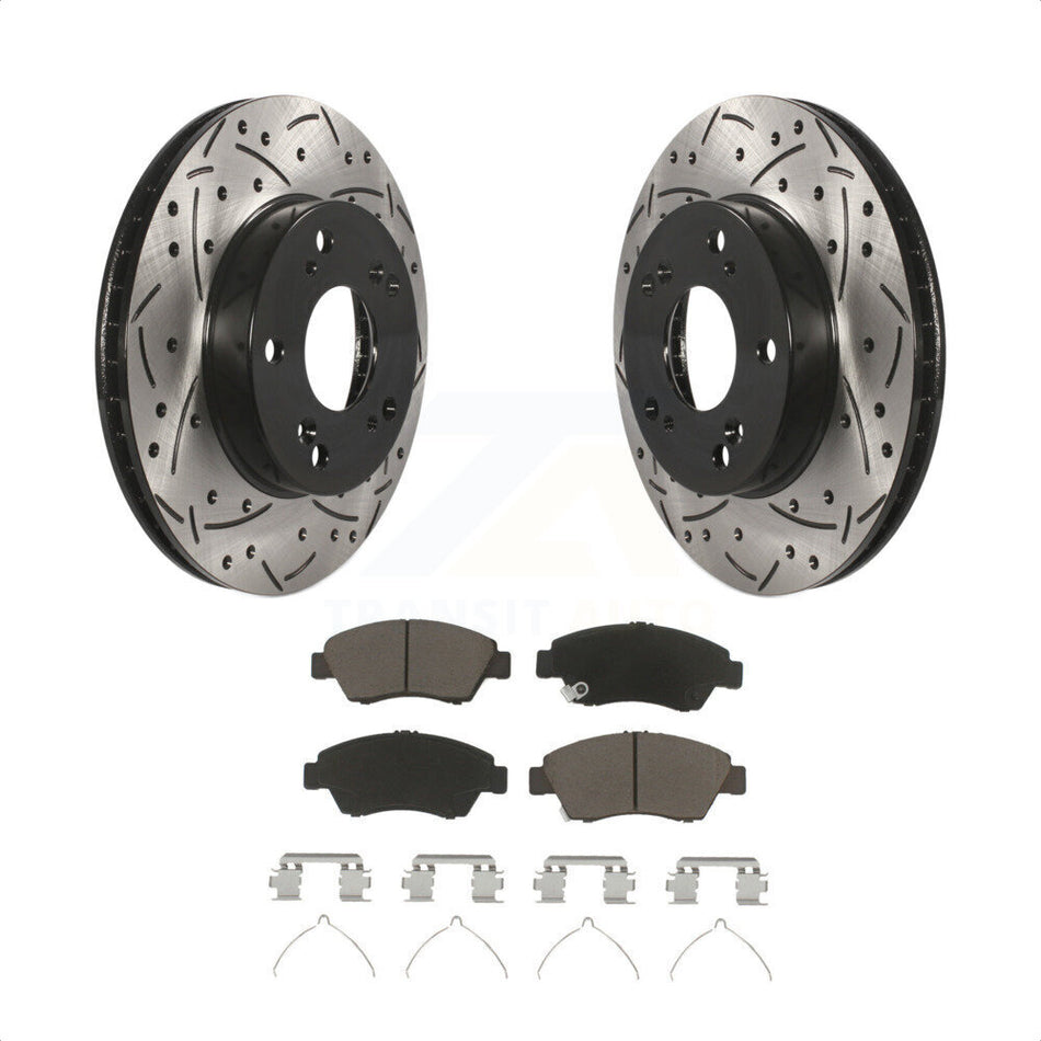 Front Coated Drilled Slotted Disc Brake Rotors And Ceramic Pads Kit For Honda Civic Acura ILX KDC-100070 by Transit Auto