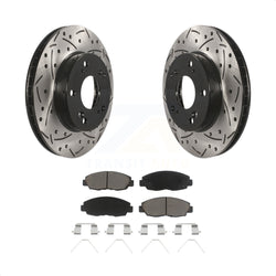 Front Coated Drilled Slotted Disc Brake Rotors And Ceramic Pads Kit For Honda Civic KDC-100071