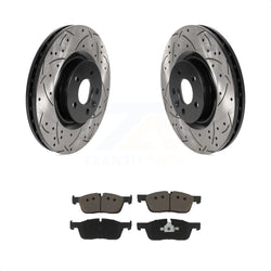 Front Coated Drilled Slotted Disc Brake Rotors And Ceramic Pads Kit For Land Rover Discovery Sport Range Evoque Jaguar E-Pace KDC-100079