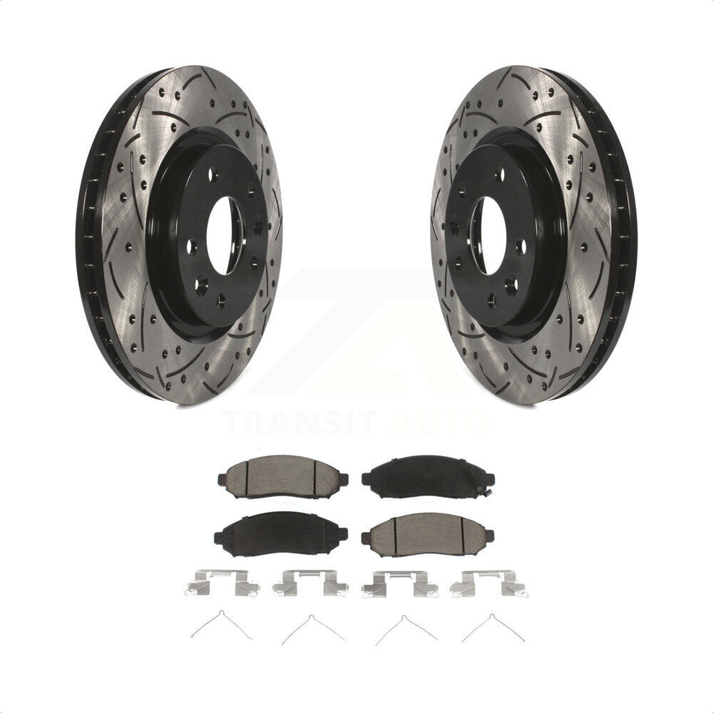Front Coated Drilled Slotted Disc Brake Rotors And Ceramic Pads Kit For 2015 Nissan LEAF Vehicles Manufactured In Japan KDC-100098 by Transit Auto