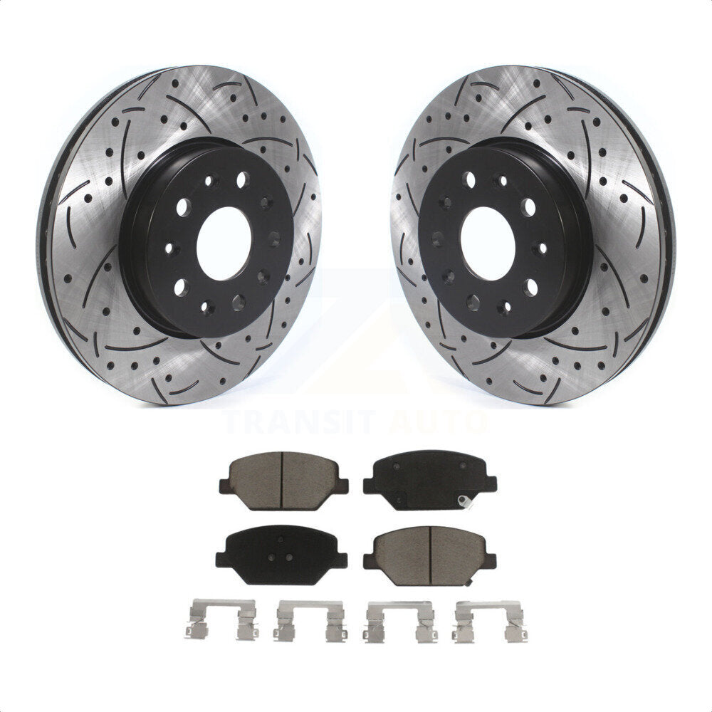 Front Coated Drilled Slotted Disc Brake Rotors And Ceramic Pads Kit For Chevrolet Camaro Without Brembo Calipers KDC-100101 by Transit Auto