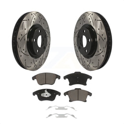 Front Coated Drilled Slotted Disc Brake Rotors And Ceramic Pads Kit For 2019-2020 Ford Police Responder Hybrid SSV Plug-In KDC-100125