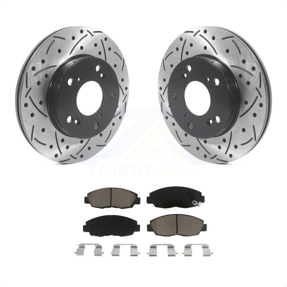 Front Coated Drilled Slotted Disc Brake Rotors And Ceramic Pads Kit For Honda Civic KDC-100152 by Transit Auto