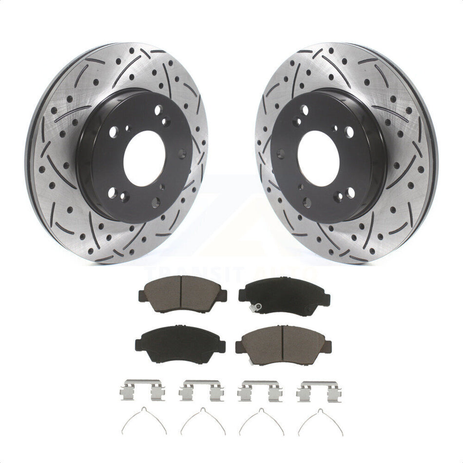 Front Coated Drilled Slotted Disc Brake Rotors And Ceramic Pads Kit For Honda Civic Acura RSX CR-Z KDC-100153 by Transit Auto