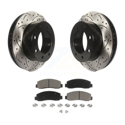 Front Coated Drilled Slotted Disc Brake Rotors And Ceramic Pads Kit For Ford F-250 Super Duty F-350 KDC-100178