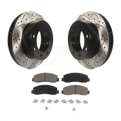 Front Coated Drilled Slotted Disc Brake Rotors And Ceramic Pads Kit For Ford F-250 Super Duty F-350 With Single Rear Wheels 4WD KDC-100180