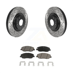 Front Coated Drilled Slotted Disc Brake Rotors And Ceramic Pads Kit For 2012 Hyundai Genesis 3.8L KDC-100188