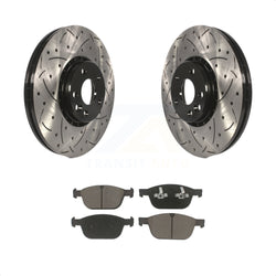 Front Coated Drilled Slotted Disc Brake Rotors And Ceramic Pads Kit For 2010-2015 Volvo XC60 KDC-100238