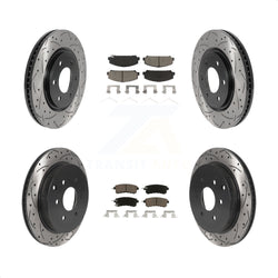 Front Rear Coated Drilled Slotted Disc Brake Rotors And Ceramic Pads Kit For INFINITI Nissan Armada QX80 QX56 KDC-100286