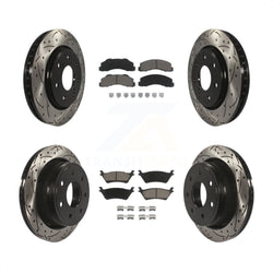 Front Rear Coated Drilled Slotted Disc Brake Rotors And Ceramic Pads Kit For 2012-2014 Ford F-150 With 7 Lug Wheels KDC-100287