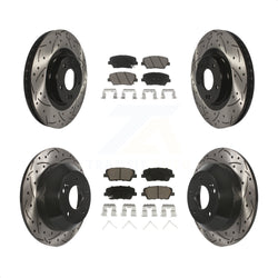 Front Rear Coated Drilled Slotted Disc Brake Rotors And Ceramic Pads Kit For 2014-2015 Kia Sorento With Red Painted Calipers KDC-100292