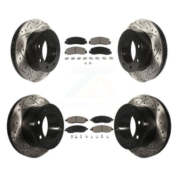 Front Rear Coated Drilled Slotted Disc Brake Rotors And Ceramic Pads Kit For Ford F-250 Super Duty F-350 KDC-100294