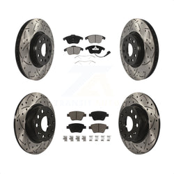 Front Rear Coated Drilled Slotted Disc Brake Rotors And Ceramic Pads Kit For Volkswagen Passat KDC-100296