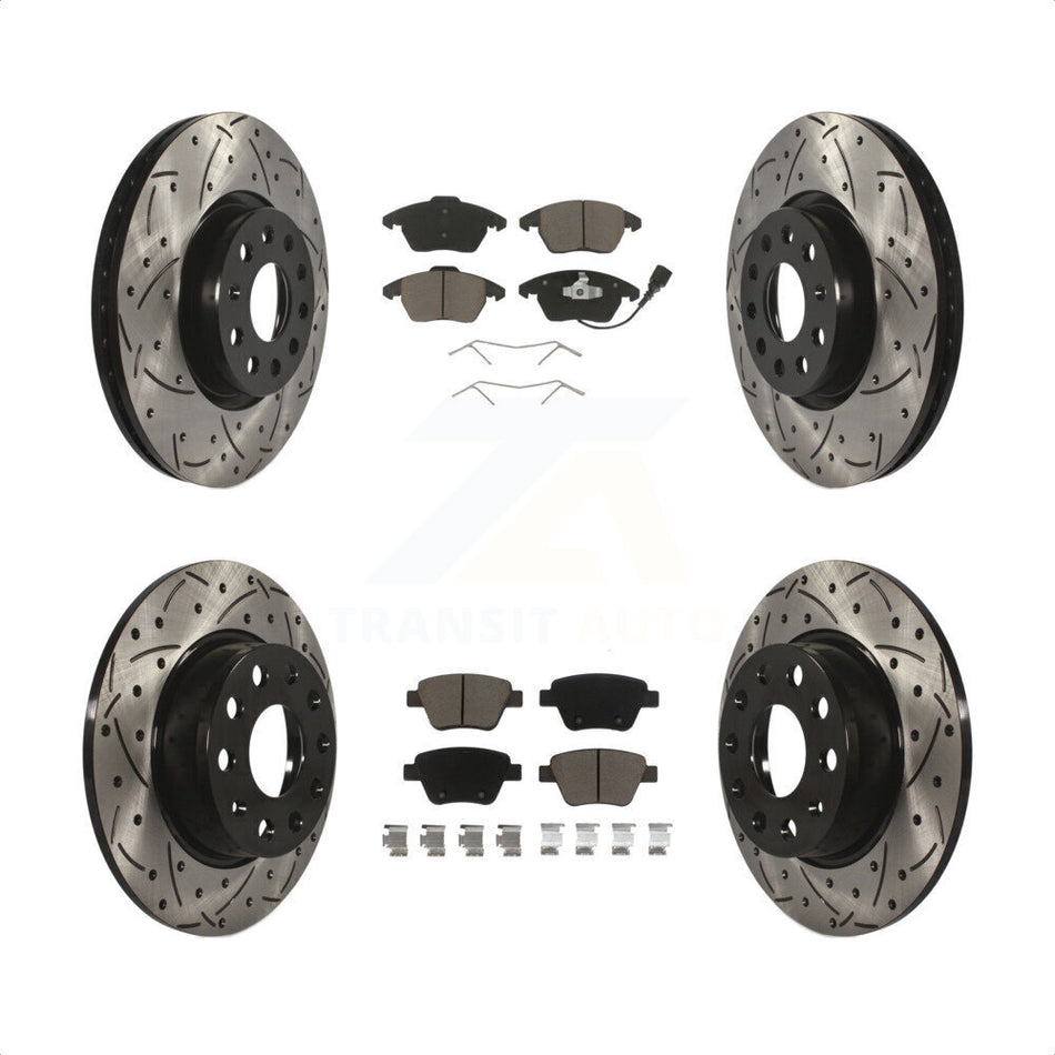 Front Rear Coated Drilled Slotted Disc Brake Rotors And Ceramic Pads Kit For Volkswagen Beetle GTI KDC-100297 by Transit Auto