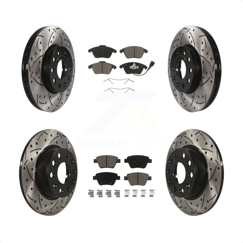 Front Rear Coated Drilled Slotted Disc Brake Rotors And Ceramic Pads Kit For Volkswagen Beetle KDC-100298 by Transit Auto