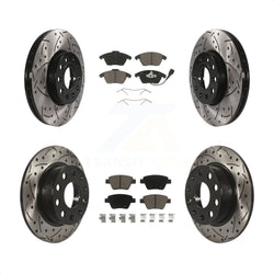 Front Rear Coated Drilled Slotted Disc Brake Rotors And Ceramic Pads Kit For 2013 Volkswagen Beetle 2.5L With 253mm Diameter Rotor KDC-100299
