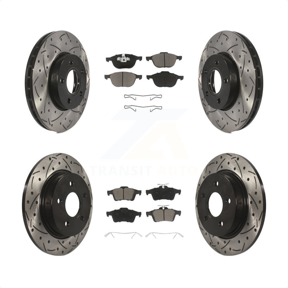 Front Rear Coated Drilled Slotted Disc Brake Rotors And Ceramic Pads Kit For Ford Focus KDC-100317 by Transit Auto