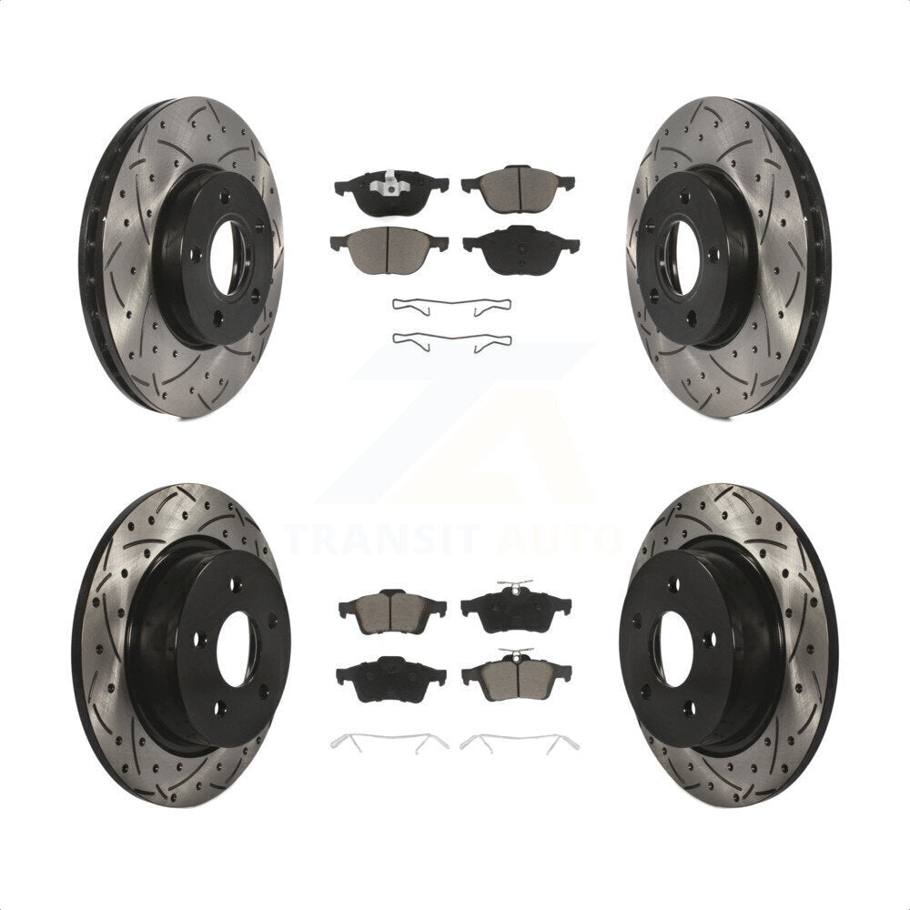 Front Rear Coated Drilled Slotted Disc Brake Rotors And Ceramic Pads Kit For Ford C-Max KDC-100320 by Transit Auto