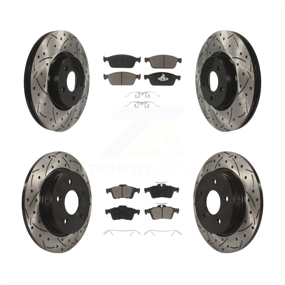 Front Rear Coated Drilled Slotted Disc Brake Rotors And Ceramic Pads Kit For Ford Focus ST KDC-100321 by Transit Auto