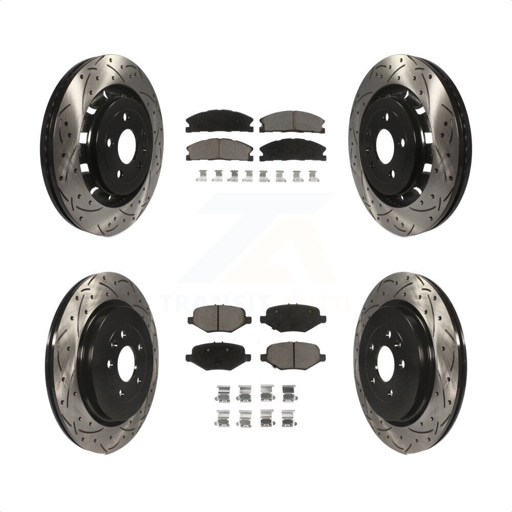 Front Rear Coated Drilled Slotted Disc Brake Rotors And Ceramic Pads Kit For Ford Explorer Taurus Flex Police Interceptor Sedan Lincoln MKS Special Service KDC-100329 by Transit Auto